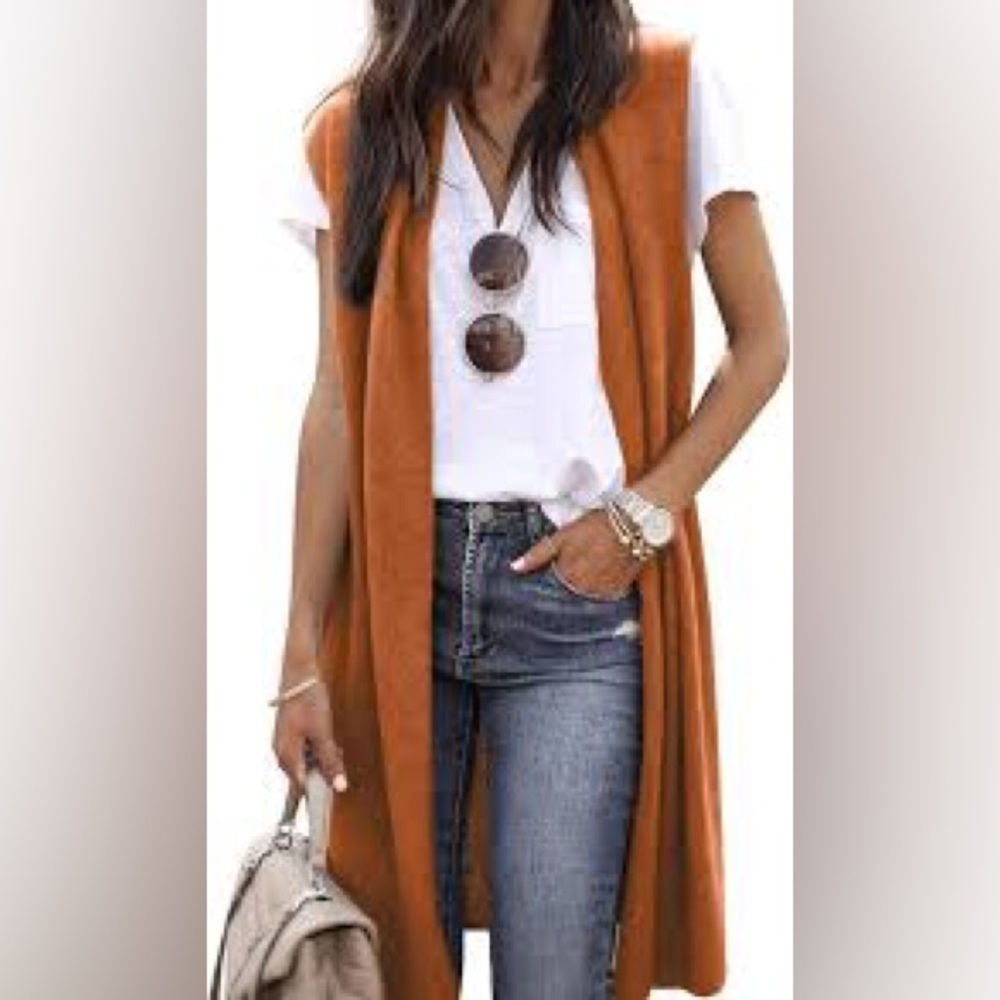 Open Front Rayon Sweater Vest Cottagecore Coastal Boho Layering Orange Size 1X